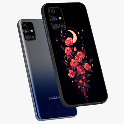 Moonlit Floral Elegance Glass Case displayed in angled mockup highlighting graceful flower design with soft moonlight aesthetic.