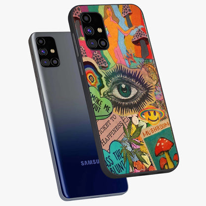 Mystic Eye Wonderland Glass Case displayed in angled mockup highlighting magical eye illustration with dreamy aesthetic.