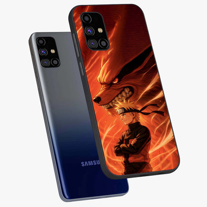 Nine Tails Legacy Glass Case displayed in angled mockup highlighting dynamic anime beast illustration with bold mystical aesthetic.