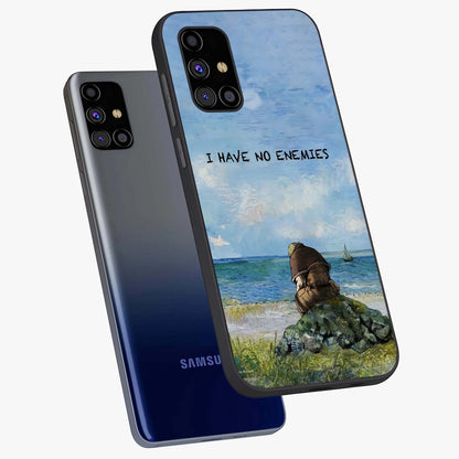 Peace Beyond War Glass Case displayed in angled mockup highlighting meaningful message design with artistic aesthetic style.