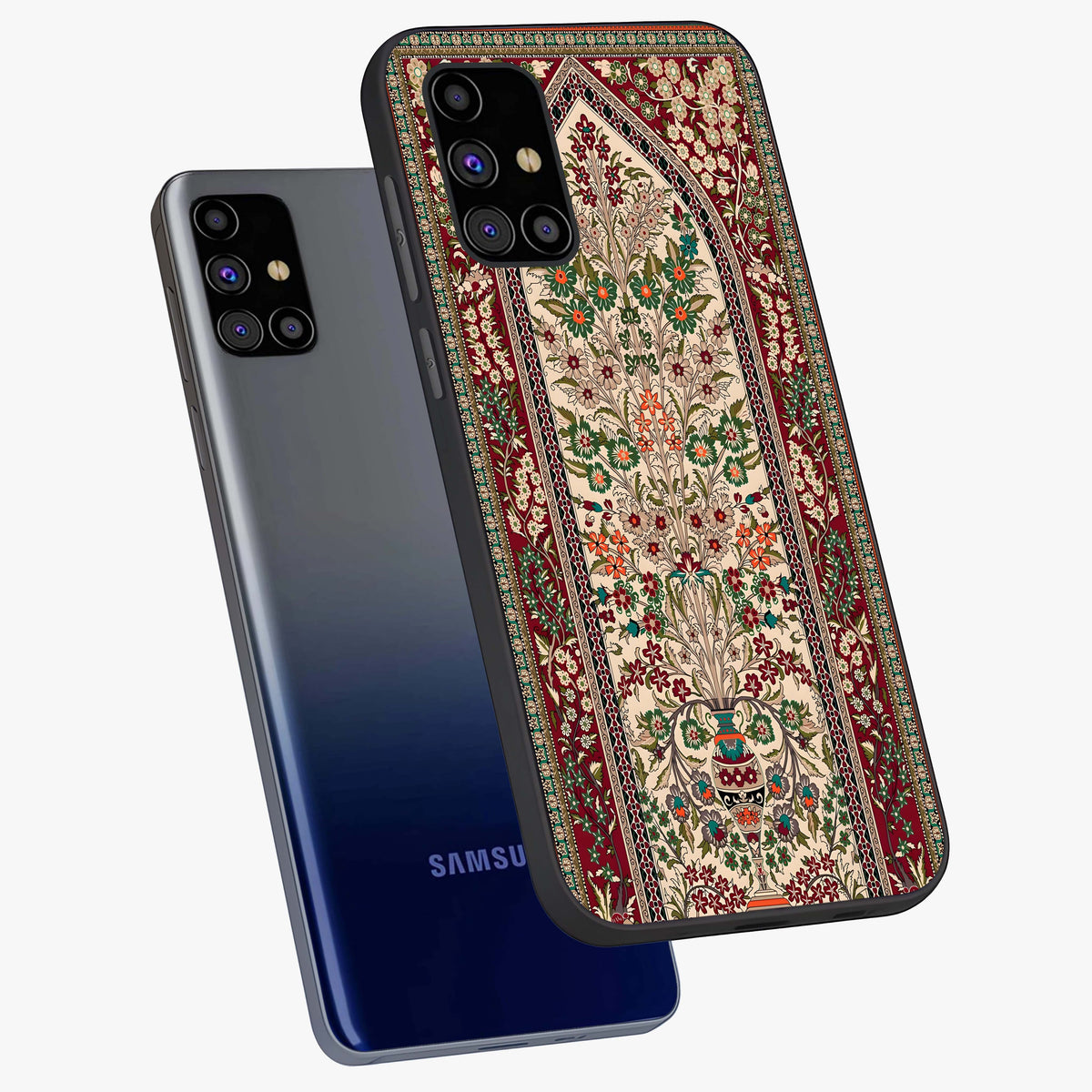 Persian Inspired Glass Case displayed in angled mockup highlighting intricate traditional design with elegant cultural aesthetic.