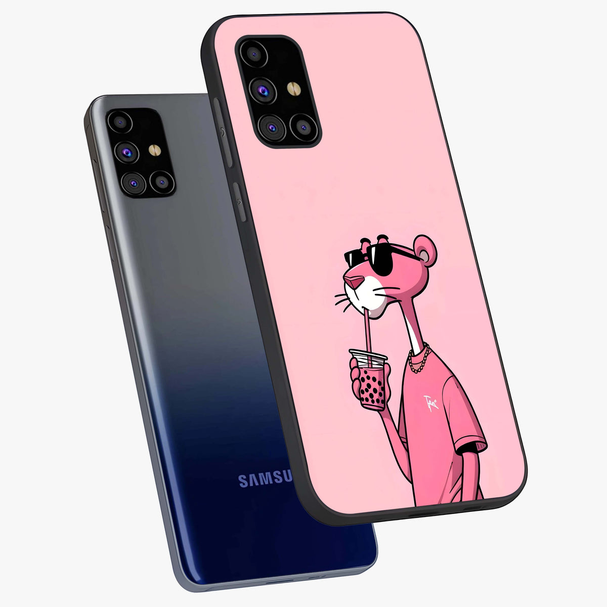 Pink Panther Glass Case displayed in angled mockup highlighting playful cartoon character design with vibrant pink aesthetic.