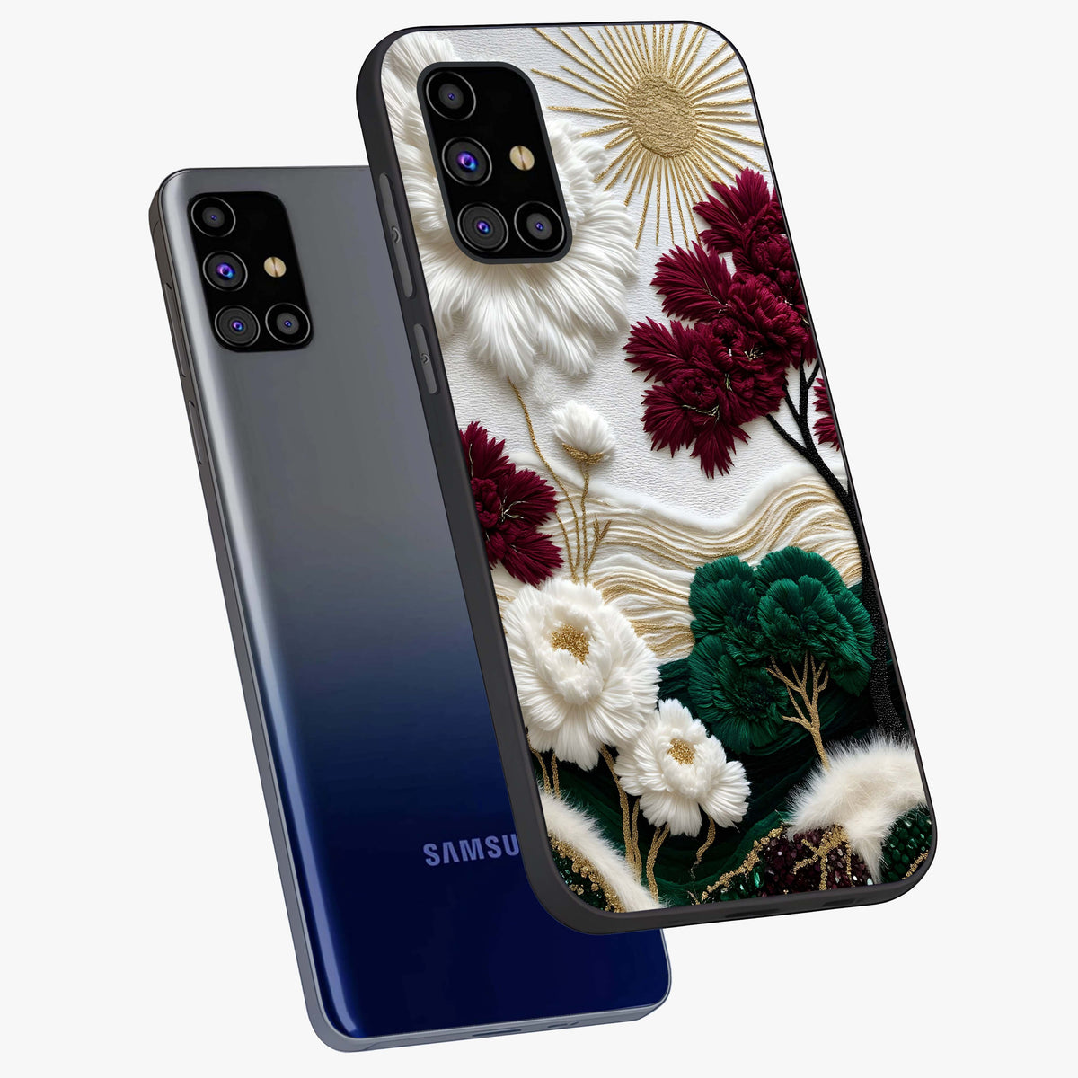Radiant Bloom Elegance Glass Case displayed in angled mockup highlighting graceful floral design with radiant aesthetic style.