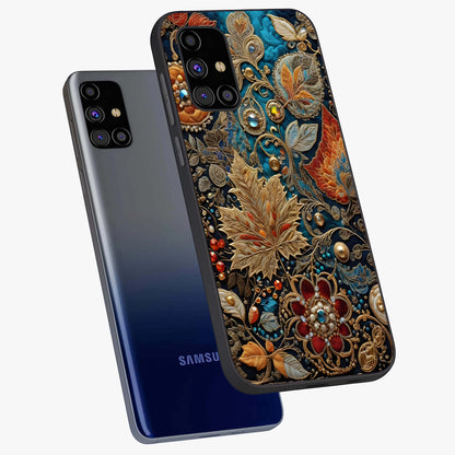 Royal Jewel Garden Glass Case displayed in angled mockup highlighting vibrant jewel inspired floral design with elegant aesthetic.