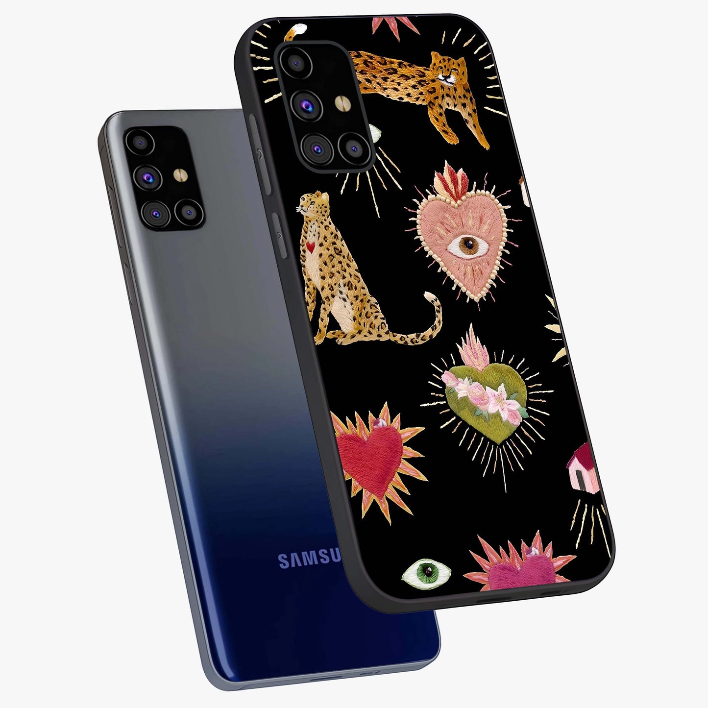 Sacred Jungle Heart Glass Case displayed in angled mockup highlighting lush tropical design with natural aesthetic style.