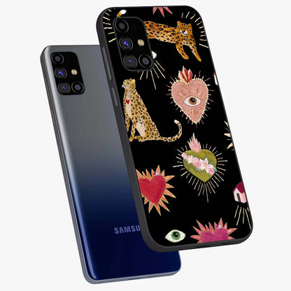 Sacred Jungle Heart Glass Case displayed in angled mockup highlighting lush tropical design with natural aesthetic style.