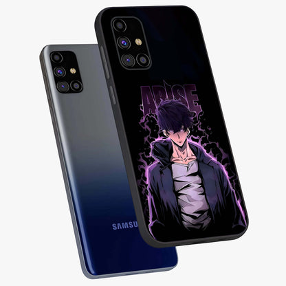 Shadow Monarch Awakening Glass Case displayed in angled mockup highlighting dramatic shadow warrior design with fantasy aesthetic.