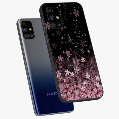Small Starry Flowers Glass Case displayed in angled mockup highlighting tiny flower pattern with celestial aesthetic style.