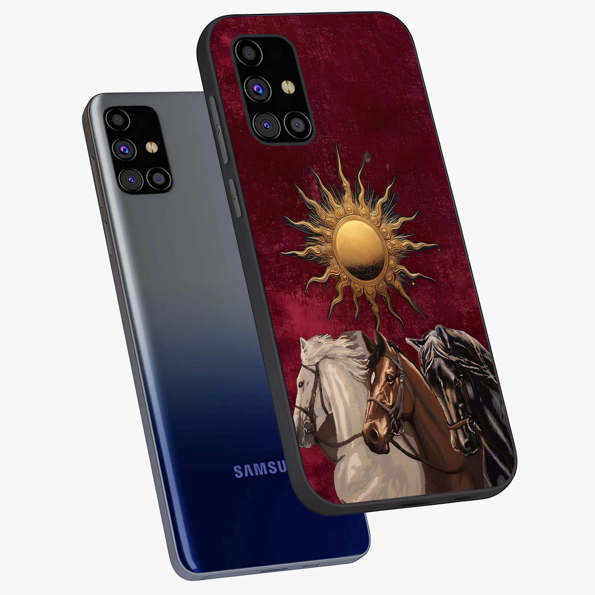 Solar Riders Glass Case displayed in angled mockup highlighting powerful rider illustration with radiant solar aesthetic.