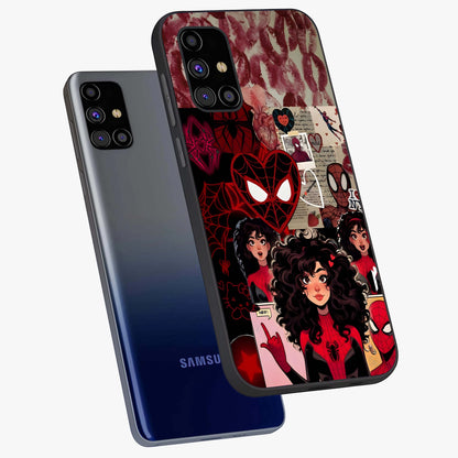 Spider Love Story Glass Case displayed in angled mockup highlighting expressive comic inspired design with playful aesthetic.