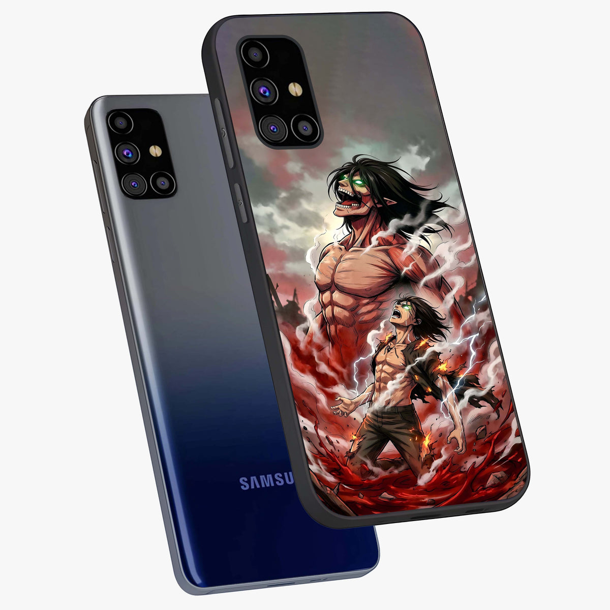 Titan Awakening Fury Glass Case displayed in angled mockup highlighting dramatic giant warrior design with bold anime aesthetic.