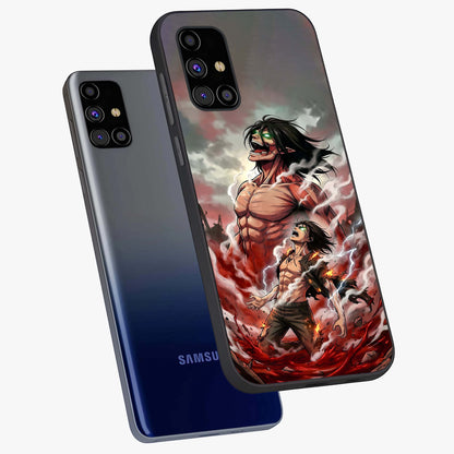 Titan Awakening Fury Glass Case displayed in angled mockup highlighting dramatic giant warrior design with bold anime aesthetic.