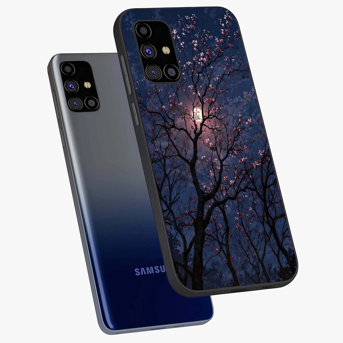 Twilight Sakura Serenade Glass Case displayed in angled mockup highlighting delicate sakura flower design with dreamy aesthetic.