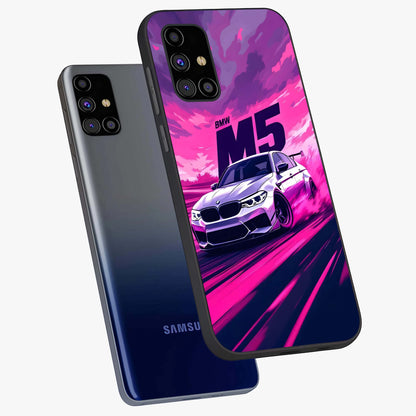 Velocity Drift Pulse Glass Case displayed in angled mockup highlighting dynamic drift design with sporty automotive aesthetic.