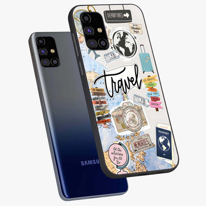 Wanderlust Journal Glass Case displayed in angled mockup highlighting adventure themed design with aesthetic travel vibe.