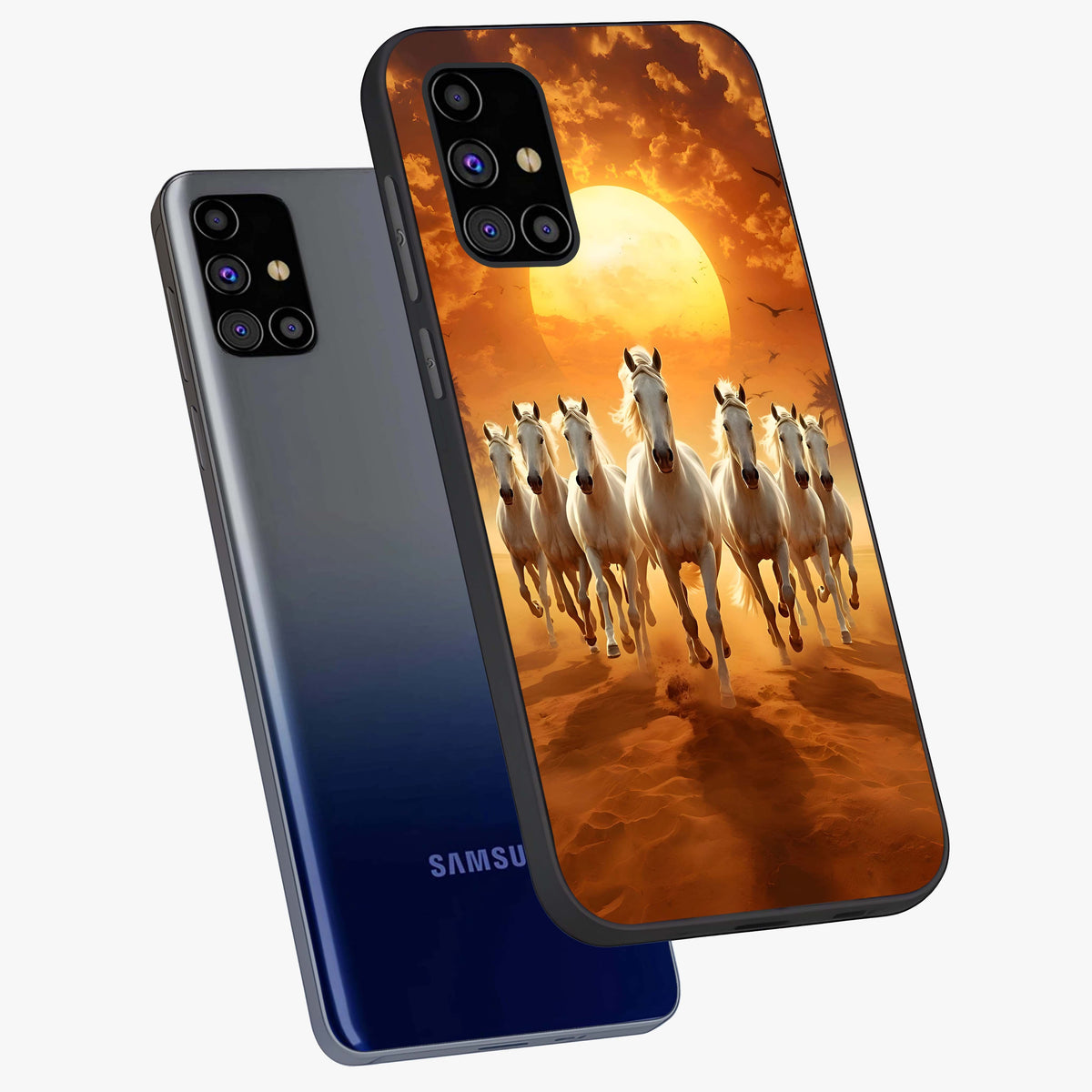 Wild Sunset Majesty Glass Case displayed in angled mockup highlighting vibrant sunset sky design with scenic aesthetic.
