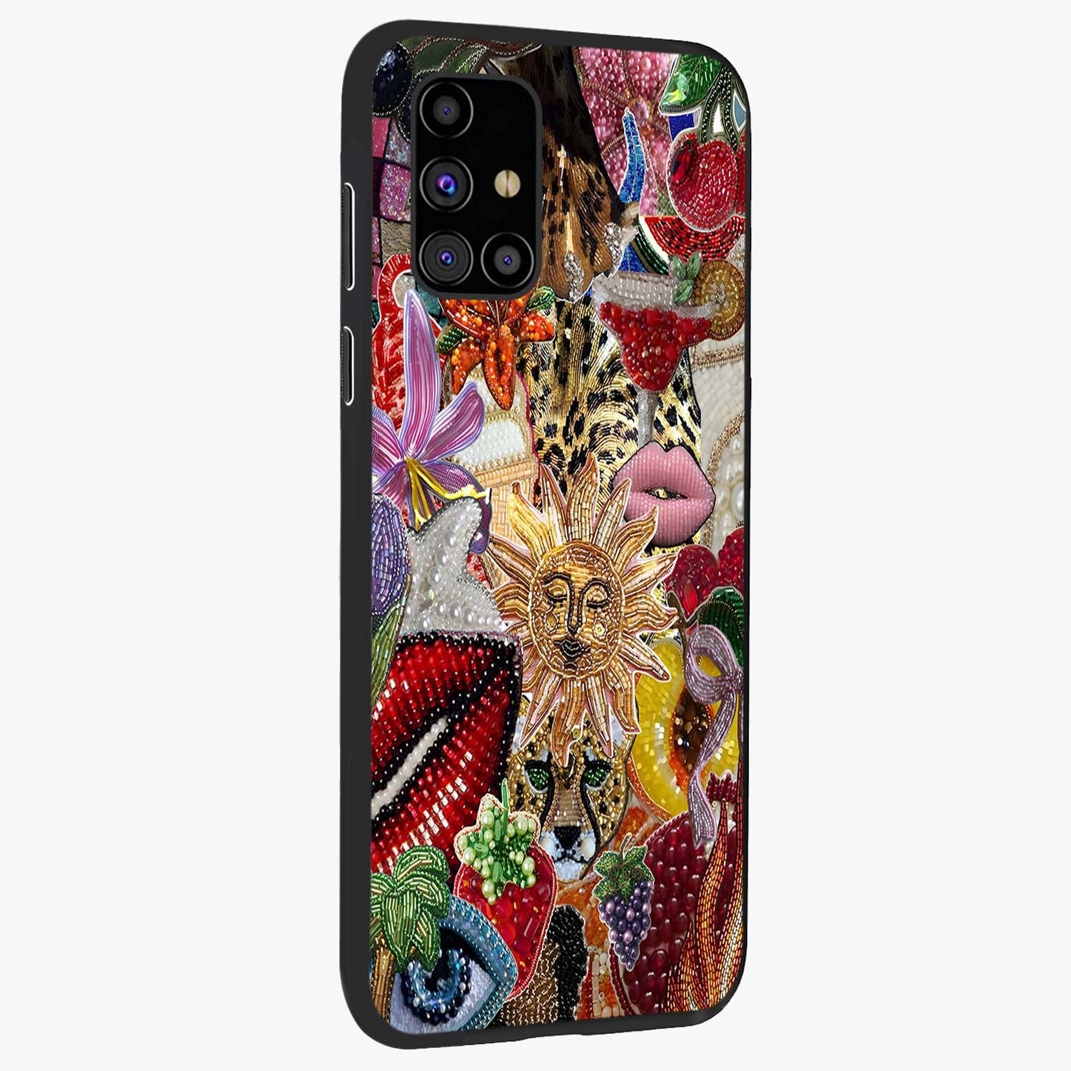 Beaded Fashion Jungle Glass Case upright view showcasing tropical jungle aesthetic with decorative bead elements.