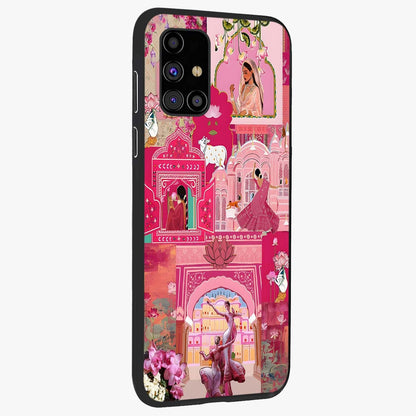 Blossoms of Rajasthan Glass Case upright view showcasing colorful floral design inspired by traditional Indian art.