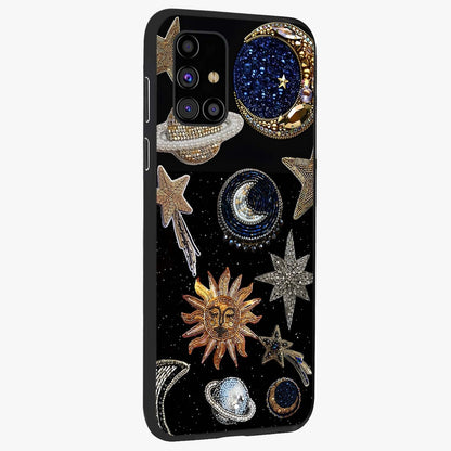 Celestial Gem Constellations Glass Case upright view showcasing cosmic constellation artwork with celestial aesthetic style.