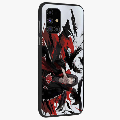 Crimson Crow Illusion Glass Case upright view showcasing striking crow illusion artwork with intense crimson theme.