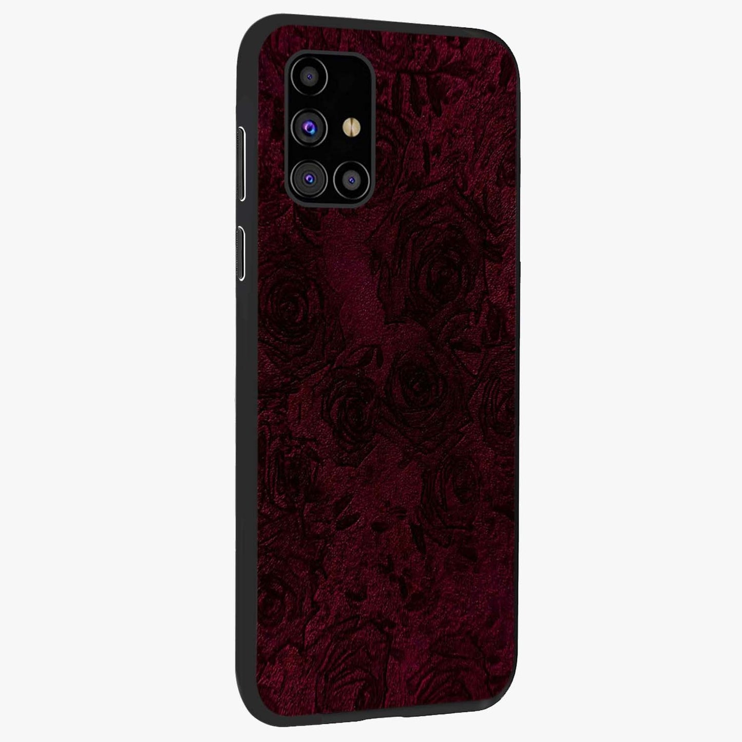 Crimson Fade Flow Glass Case upright view showcasing dynamic crimson flow artwork with stylish abstract theme.