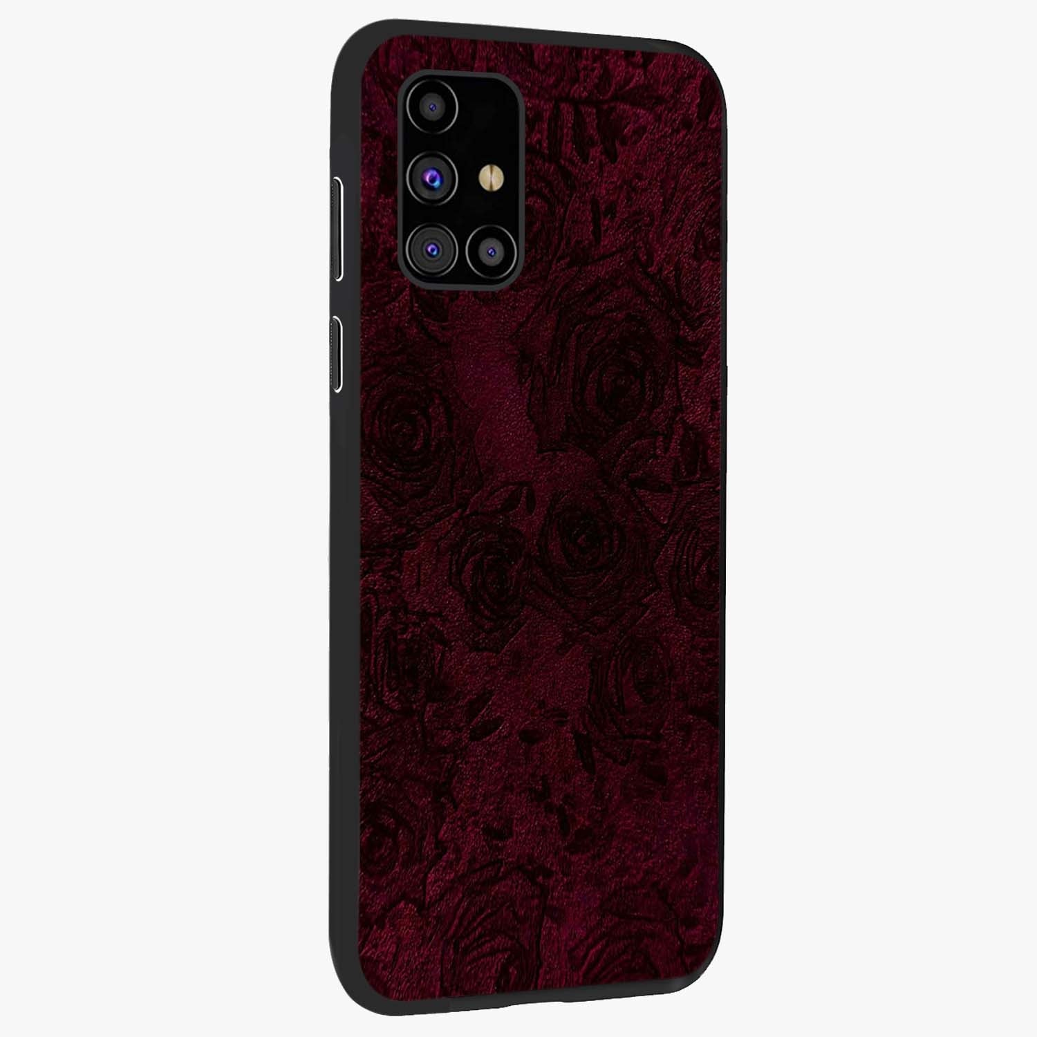 Crimson Fade Flow Glass Case upright view showcasing dynamic crimson flow artwork with stylish abstract theme.