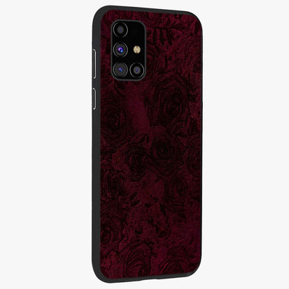 Crimson Fade Flow Glass Case upright view showcasing dynamic crimson flow artwork with stylish abstract theme.