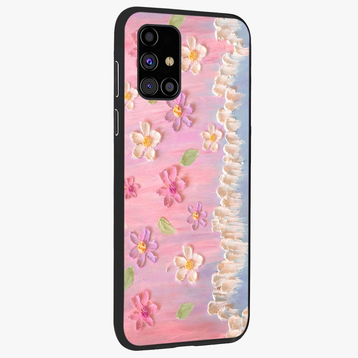 Dreamy Painted Garden Glass Case upright view showcasing vibrant floral garden artwork with artistic nature theme.