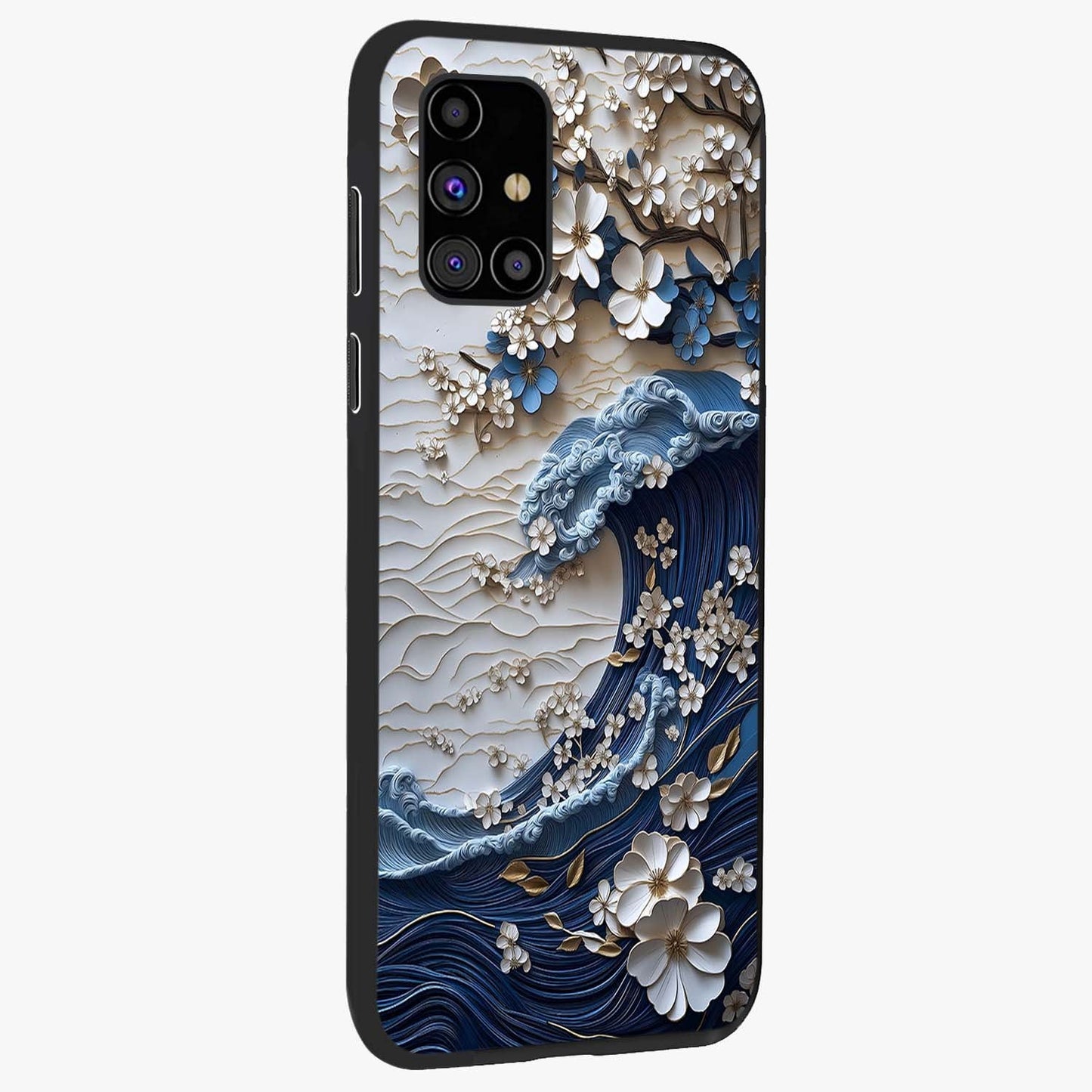 Floral Wave Origami Glass Case upright view showcasing creative floral origami artwork with artistic decorative theme.
