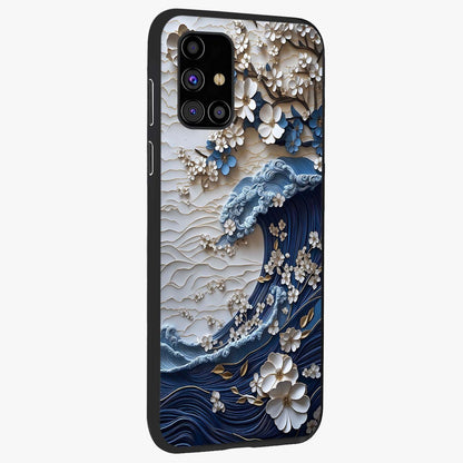 Floral Wave Origami Glass Case upright view showcasing creative floral origami artwork with artistic decorative theme.