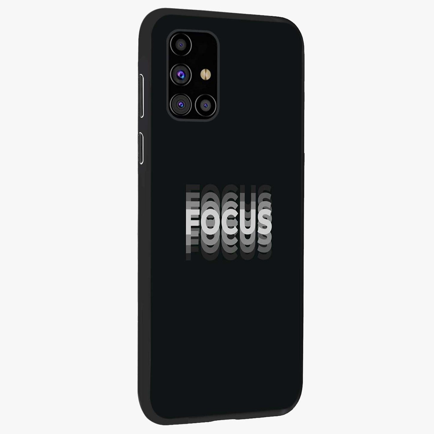 Focus Mode On Glass Case upright view showcasing strong typography statement with sleek motivational theme.