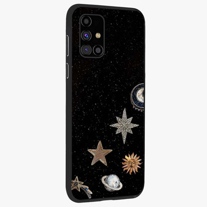 Galactic Charm Glow Glass Case upright view showcasing glowing cosmic charm artwork with magical celestial style.