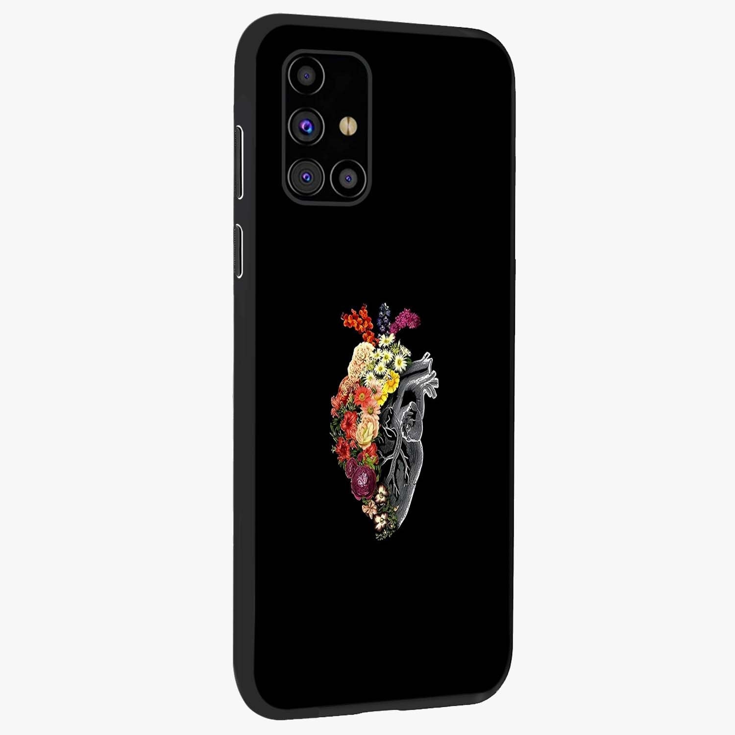 Heart With Flowers Glass Case upright view showcasing decorative heart and floral artwork with sweet romantic theme.