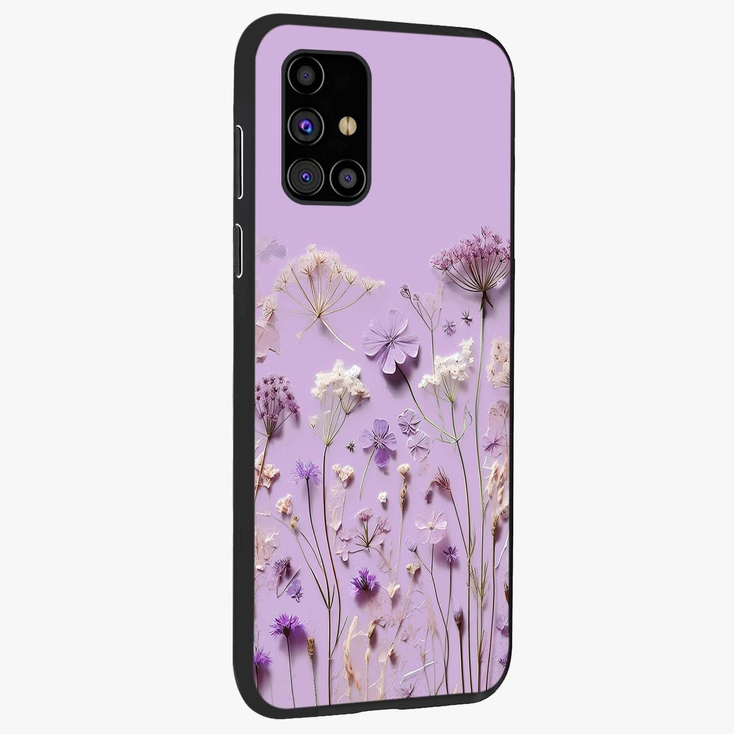 Lavender Blossom Dream Glass Case upright view showcasing delicate lavender blossom artwork with peaceful floral theme.