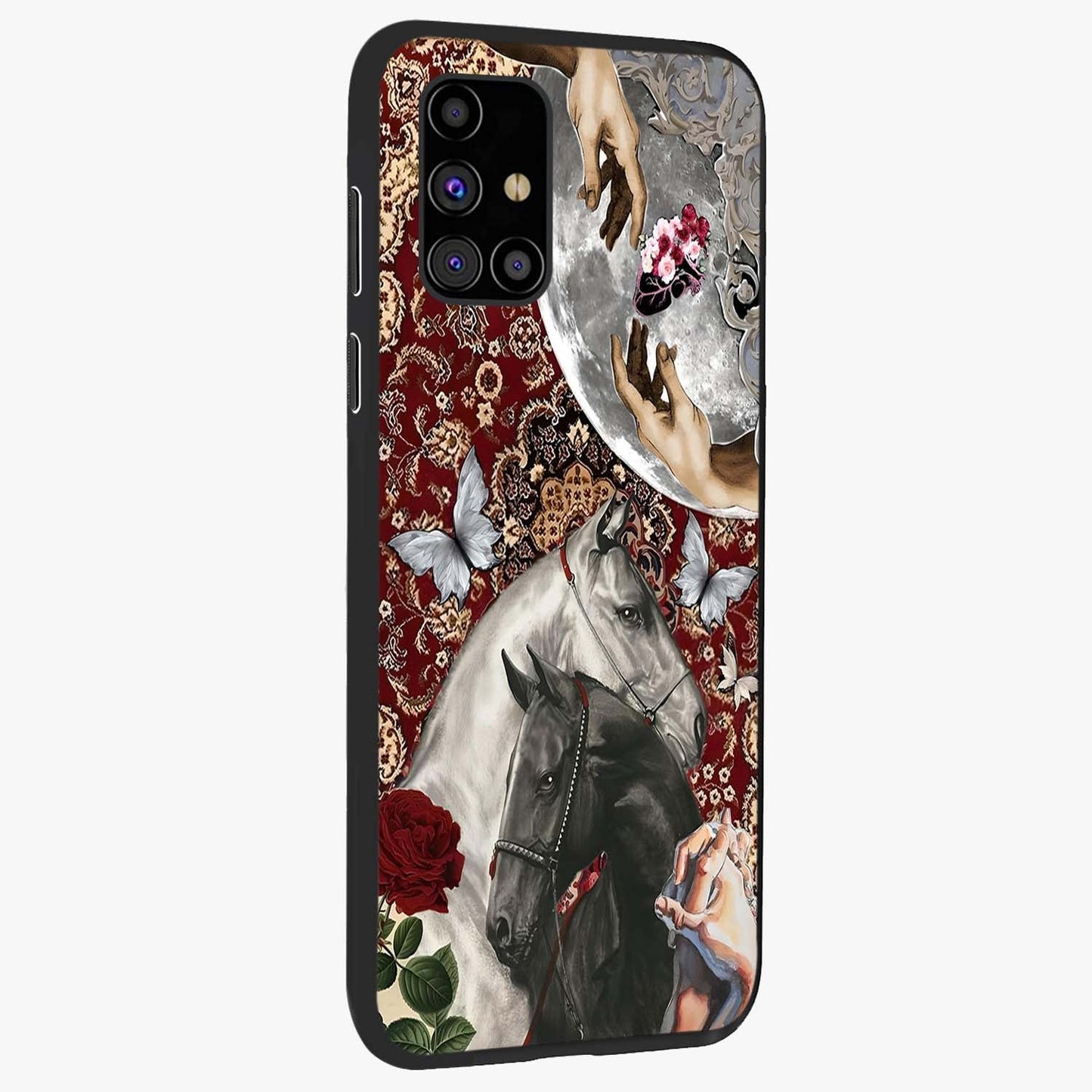 Moonlit Royal Stallion Glass Case upright view showcasing dramatic horse artwork with glowing moon themed design.