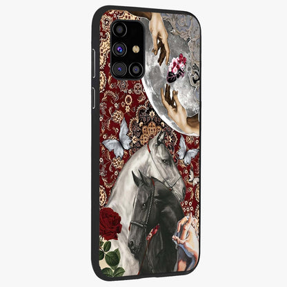 Moonlit Royal Stallion Glass Case upright view showcasing dramatic horse artwork with glowing moon themed design.