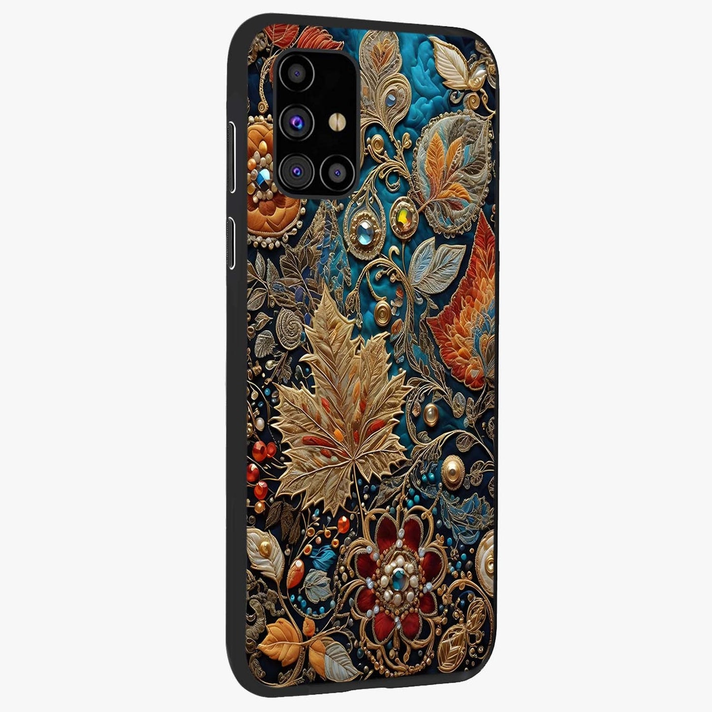 Royal Jewel Garden Glass Case upright view showcasing rich floral artwork with luxurious garden theme.