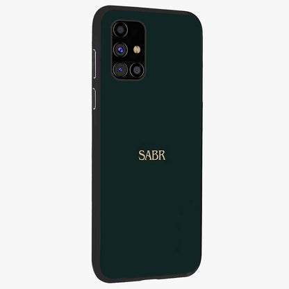 Sabr Minimal Patience Glass Case upright view showcasing calm minimalist artwork with motivational patience theme.