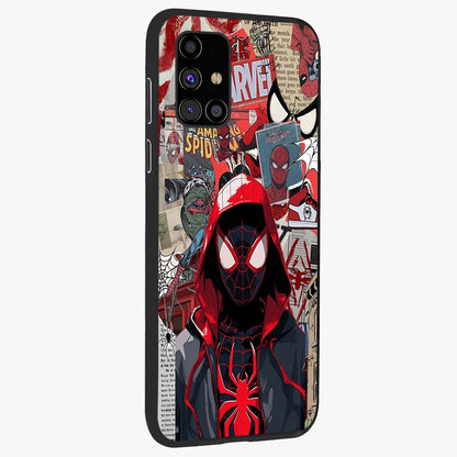 Spider Collage Street Glass Case upright view showcasing bold superhero artwork with urban street theme.
