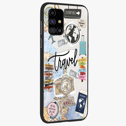 Wanderlust Journal Glass Case upright view showcasing wanderlust inspired artwork with creative exploration theme.