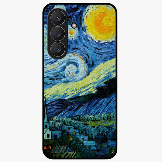 Van Gogh Art Glass Case showing flat back view with classic painterly artwork inspired by Van Gogh style and glossy glass finish.