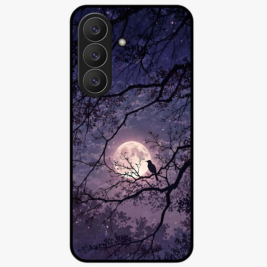 Whispering Moon Silence Glass Case showing flat back view with serene moon themed artwork and glossy glass finish.