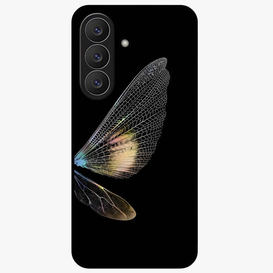 Whispers Of Wings Glass Case showing flat back view with graceful wing inspired artwork and glossy glass finish.
