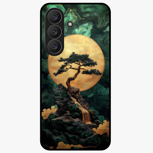 Zen Moon Rise Glass Case showing flat back view with calm moonrise artwork and glossy glass finish.