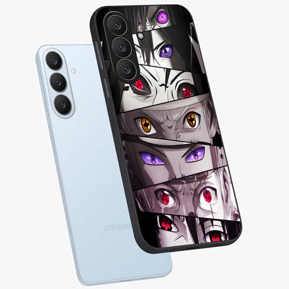 Eyes of Destiny Glass Case displayed in angled mockup highlighting bold eye illustration with mystical aesthetic style.