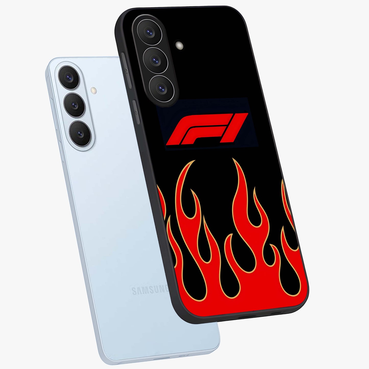 Fire F11 Glass Case displayed in angled mockup highlighting bold fire inspired graphic with energetic aesthetic style.