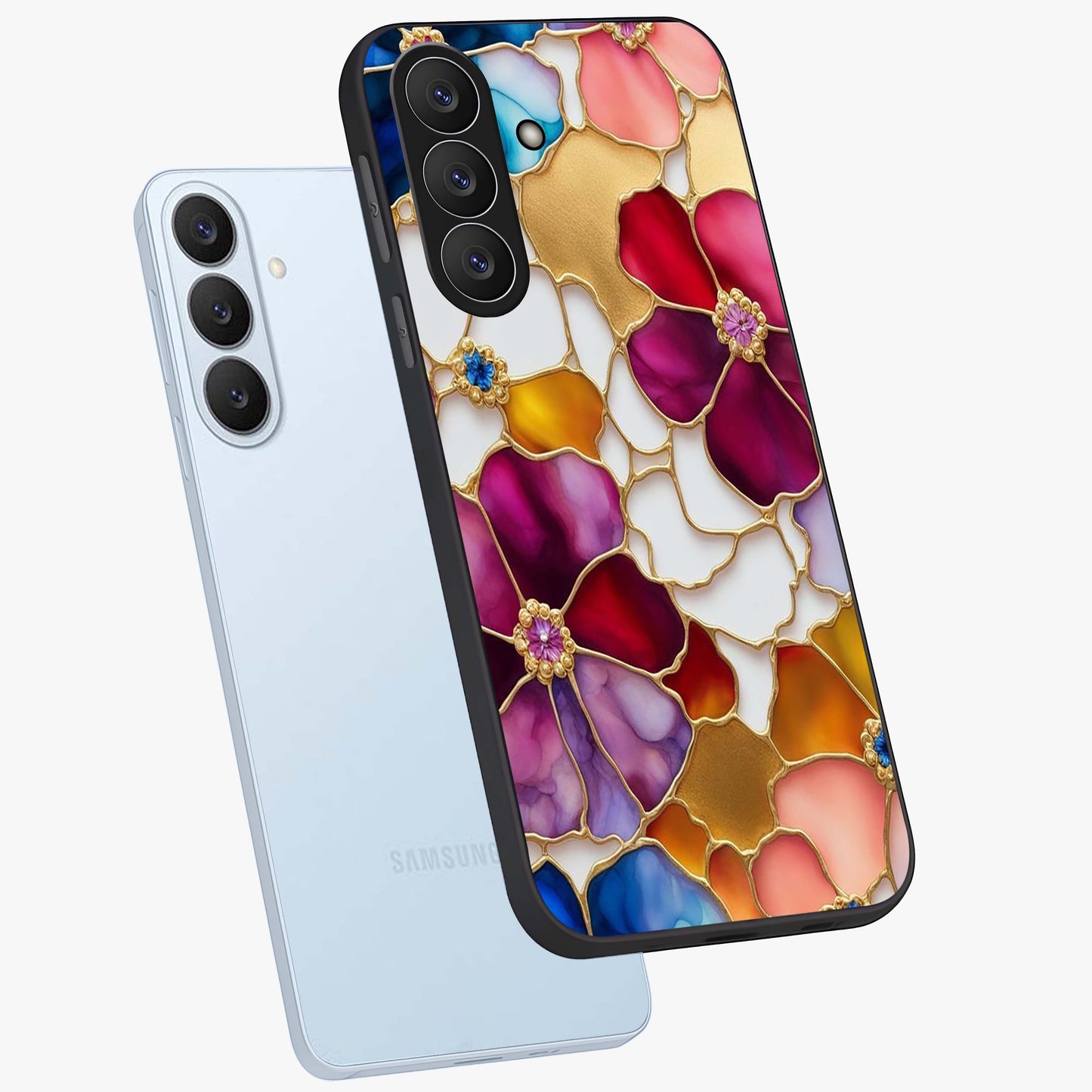 Marble Flower Pattern Glass Case displayed in angled mockup highlighting elegant marble floral design with modern aesthetic.
