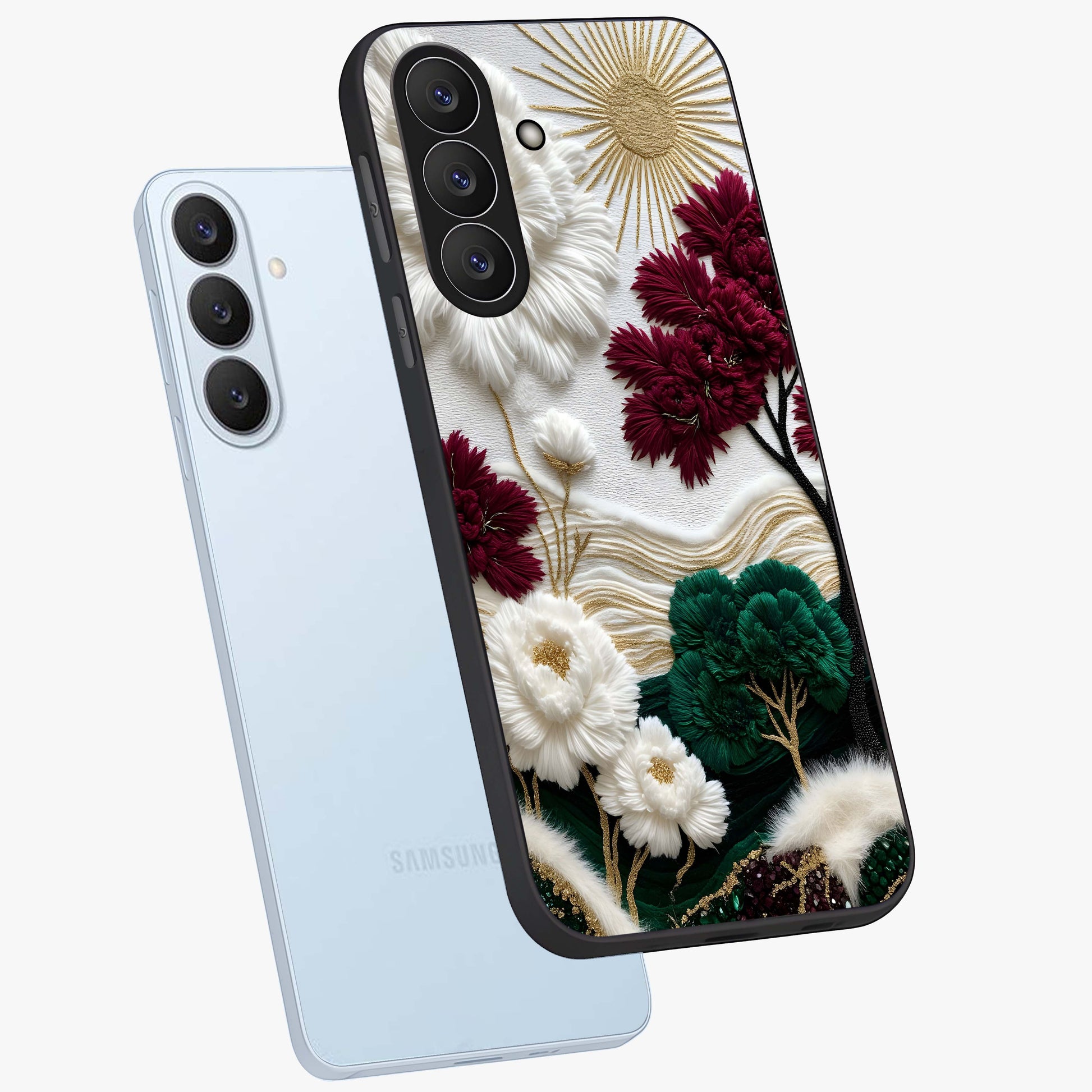 Radiant Bloom Elegance Glass Case displayed in angled mockup highlighting graceful floral design with radiant aesthetic style.