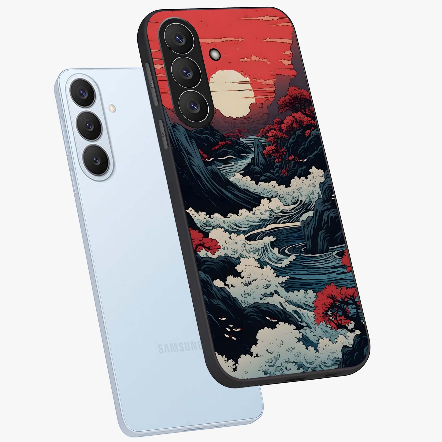 Red Sunset Scenery Glass Case displayed in angled mockup highlighting glowing sunset sky design with scenic aesthetic.