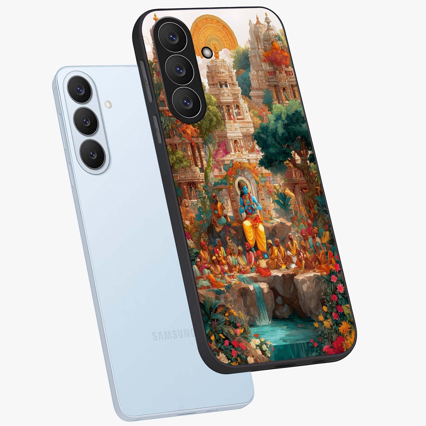 Sacred Sunlight Gods Glass Case displayed in angled mockup highlighting radiant spiritual design with celestial aesthetic.